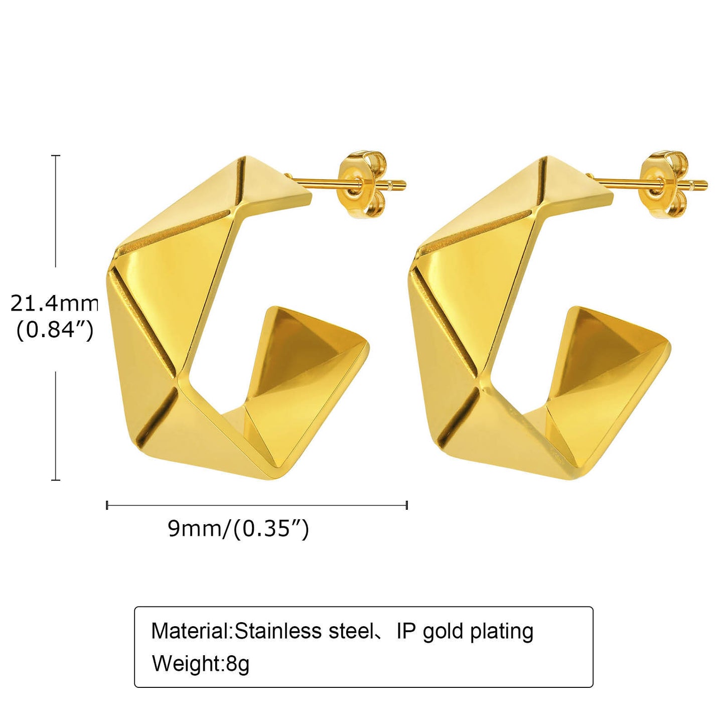 Stainless Steel Irregular C Shaped Earrings Gold Rhombus Jewelry