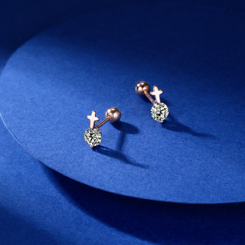 Cross Inlaid 925 Sterling Silver Women's Earrings