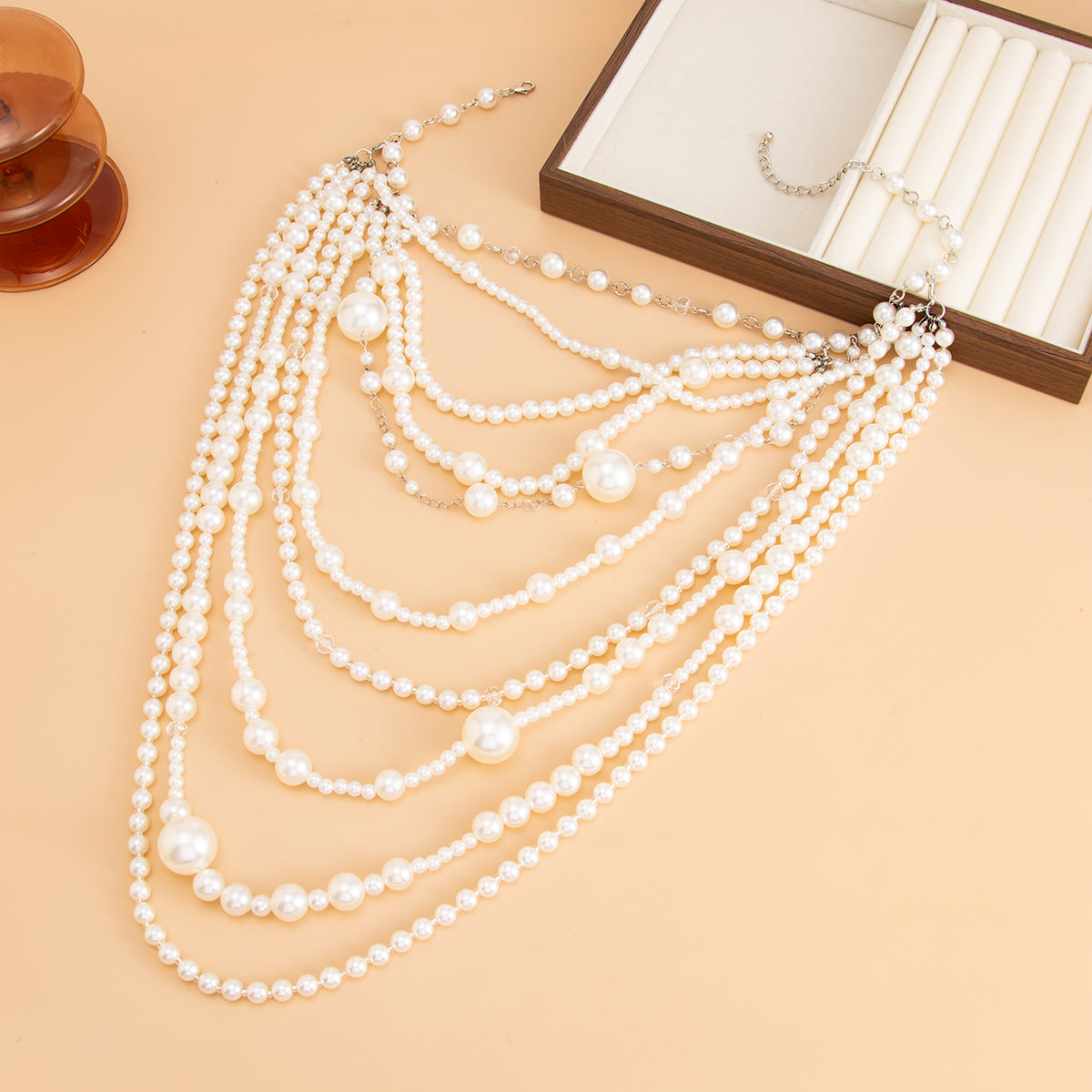 Heavy Pearl-Style Multi-Layer Beaded Necklace
