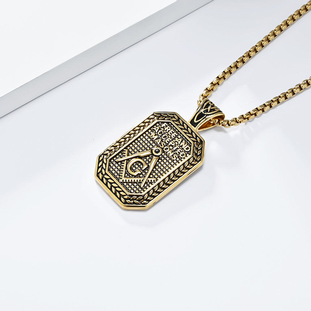 Planderful Titanium Steel Necklace Freemason Pendant For Men Urban Hip Hop Style Jewelry