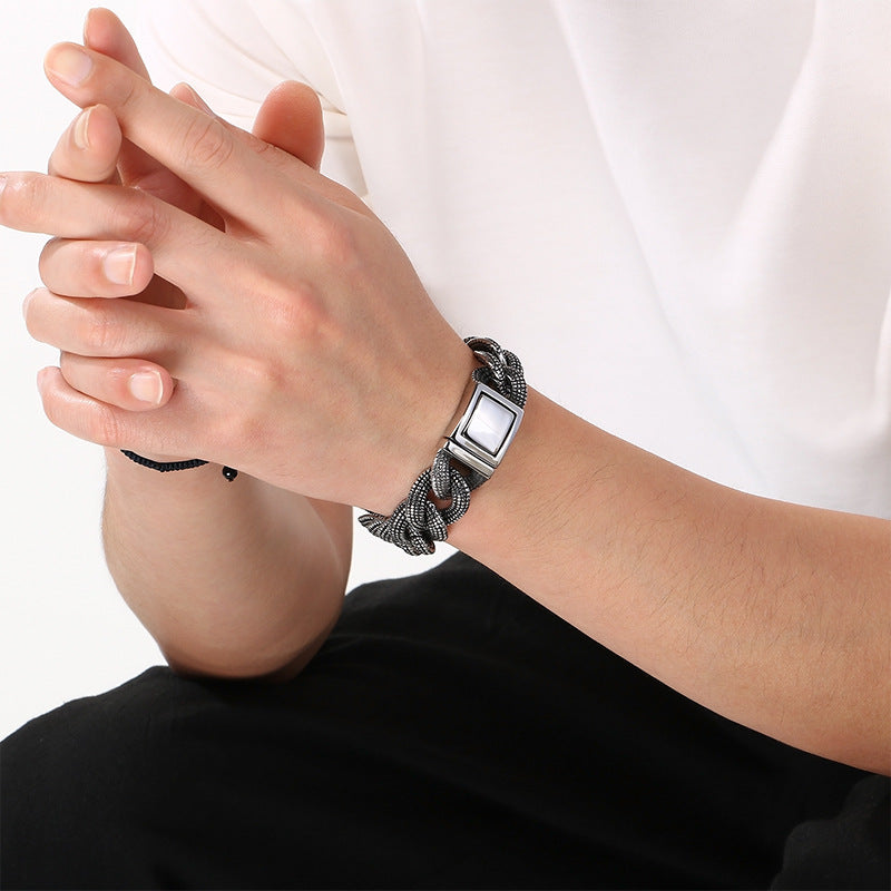 Heavy Industry – Casting Dotted Pattern Thick Cuban Chain Stainless Steel Men's Bracelet