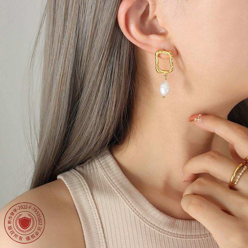 Sophisticated Korean Titanium Steel Earrings with Irregular Geometric Design