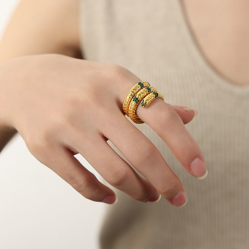 Luxury European-American Retro Style Gold-Plated Zircon Open Ring