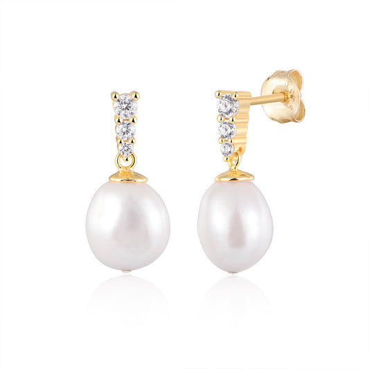 Planderful Sterling Silver Natural Freshwater Pearl Pendant Earrings For Women Elegant Zircon Accents