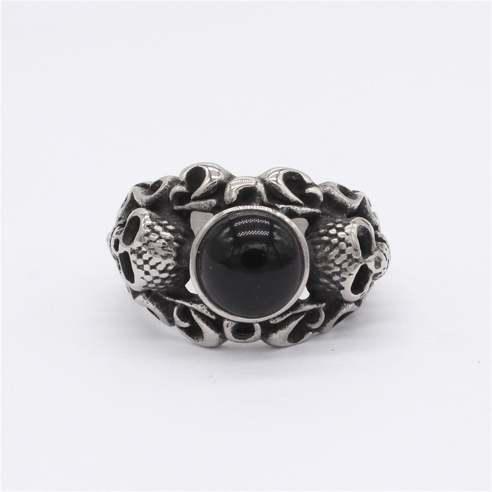 Gemstone Skull Titanium Steel Ring