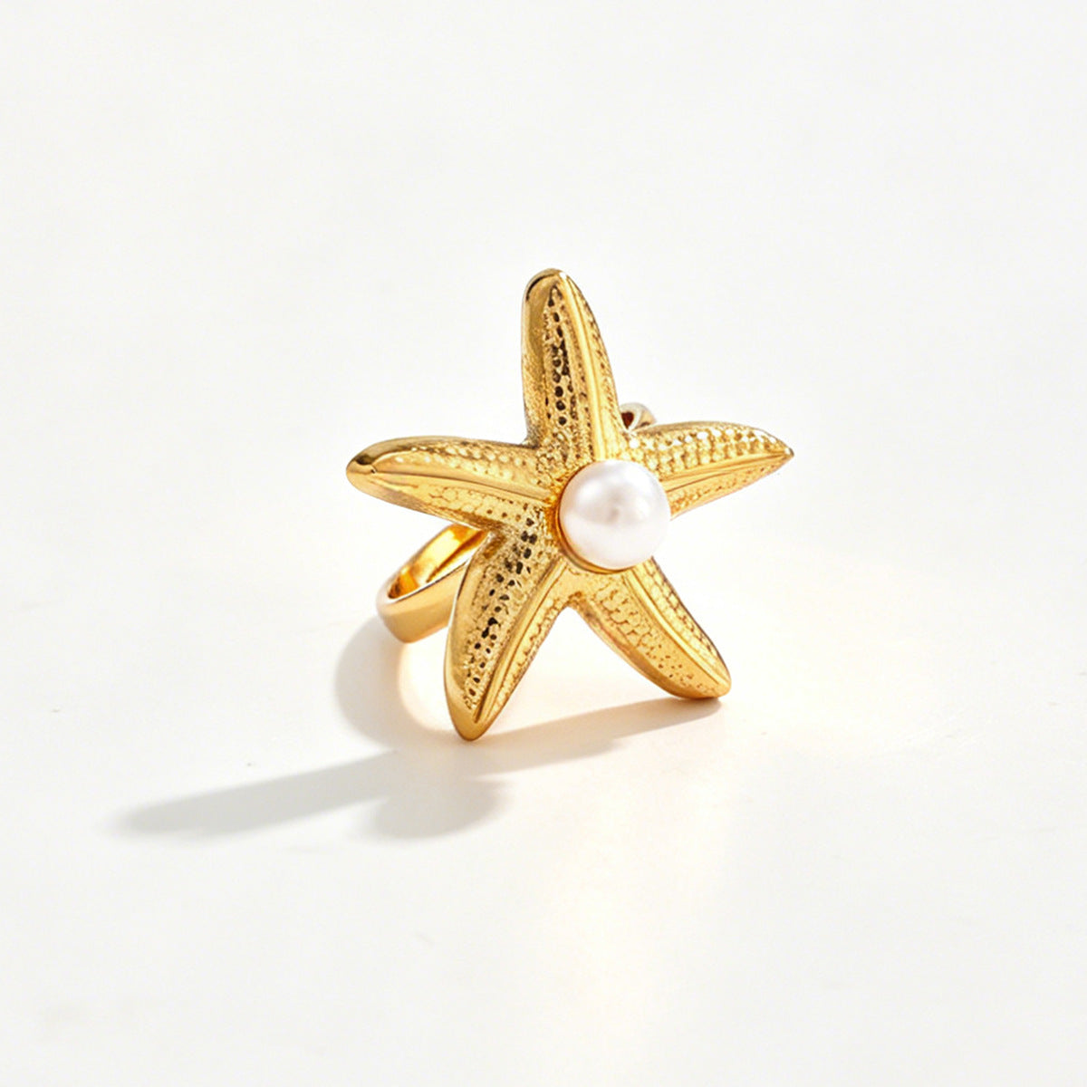 Planderful Ocean Starfish Ring With Imitation Pearl Adjustable Stainless Steel Statement Beach Jewelry For Women
