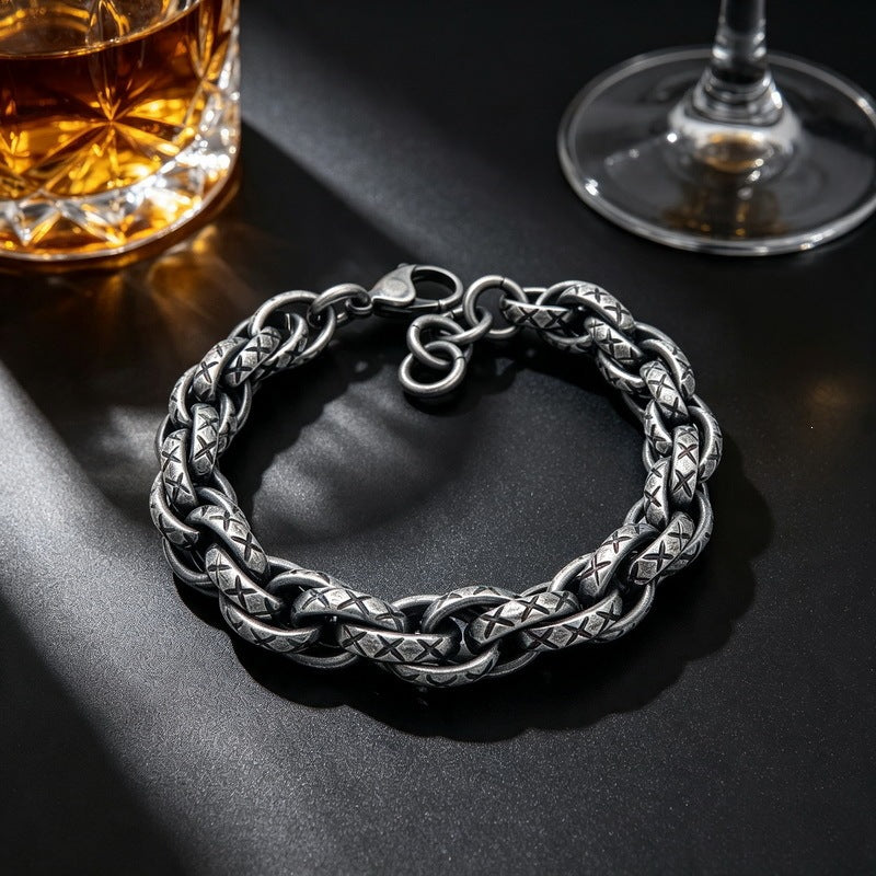 Hip-Hop Niche 11mm Thick X-Pattern Twist Rope Stainless Steel Bracelet Men's Hip-Hop