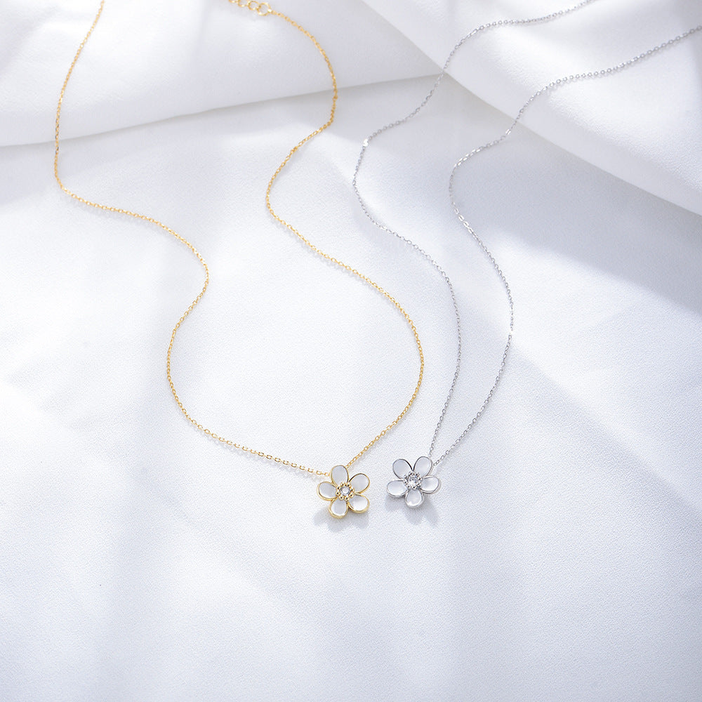 S925 Sterling Silver Inlaid Zircon Dripping Oil Small Flower Pendant Necklace Hot-Selling Wind
