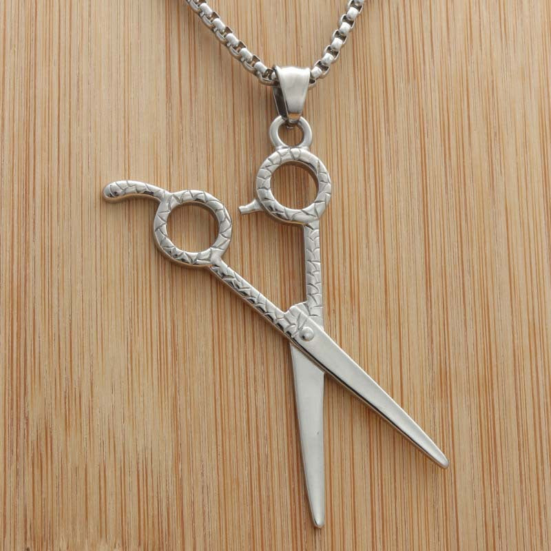 Titanium Steel Scissors Pendant Necklace for Men - Retro Punk Hairstylist Jewelry