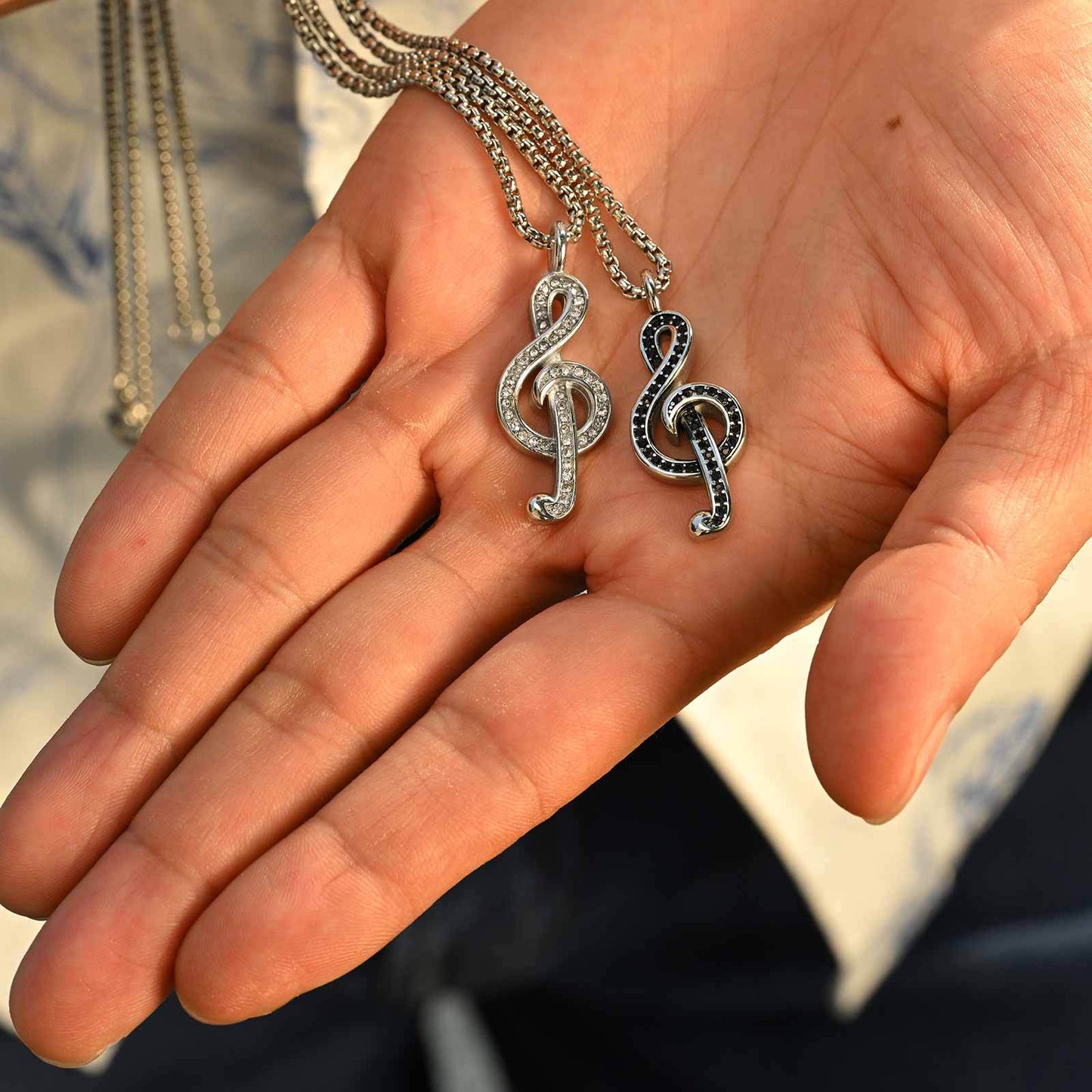 Planderful Music Note Necklace Unisex Zircon Pendant