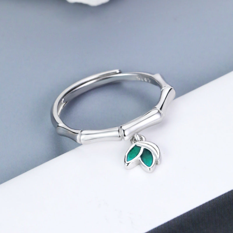 S925 Sterling Silver Bamboo Leaf Ring — Adjustable