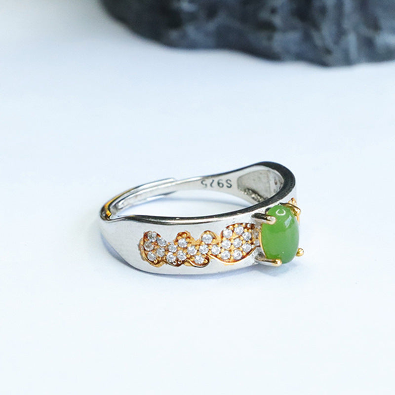 925 Sterling Silver Hetian Jasper Statement Ring