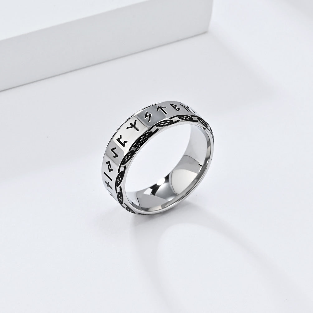 Nordic Retro Viking Text Titanium Steel Ring for Men