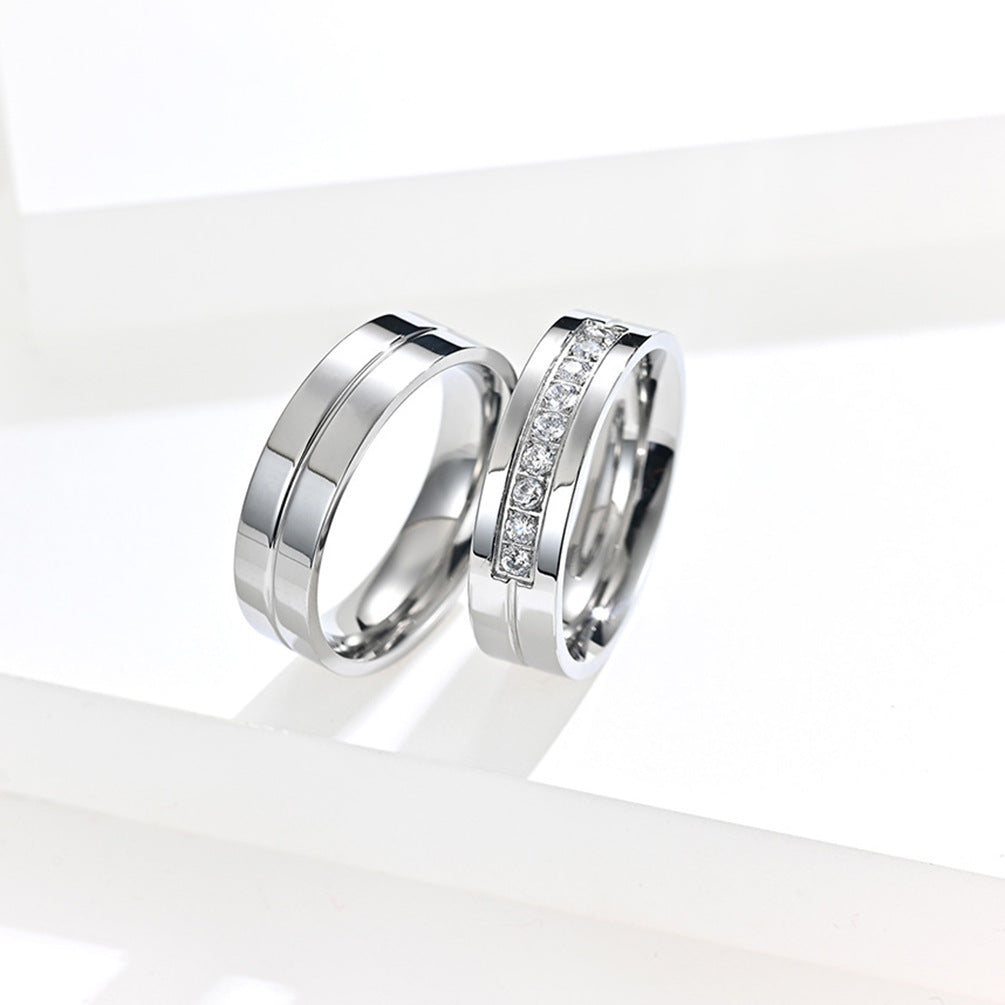 Planderful Titanium Steel Zircon Couple Ring Unisex Wedding Engagement Durable Fade Resistant Jewelry