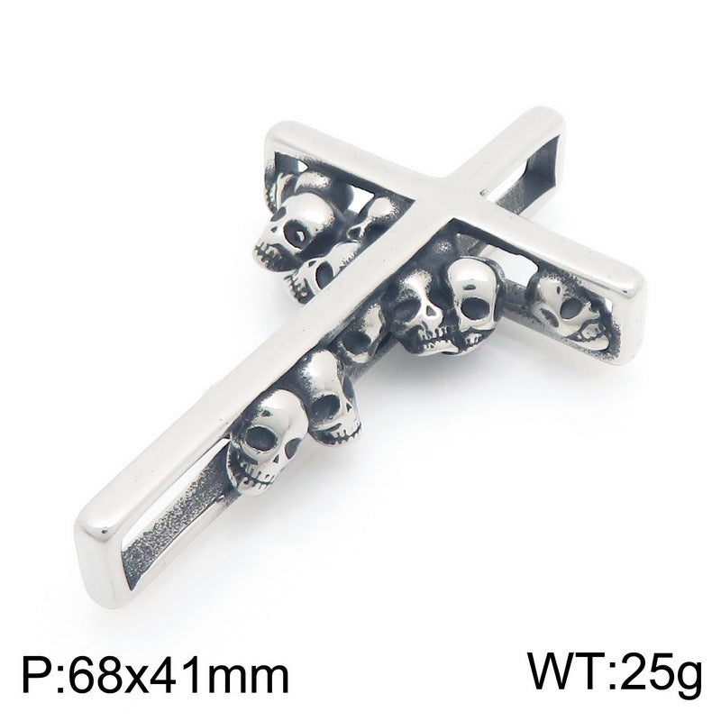 Breath Whistle Can Blow Decompression Pendant, Smear Ghost Head Cross Stainless Steel Necklace