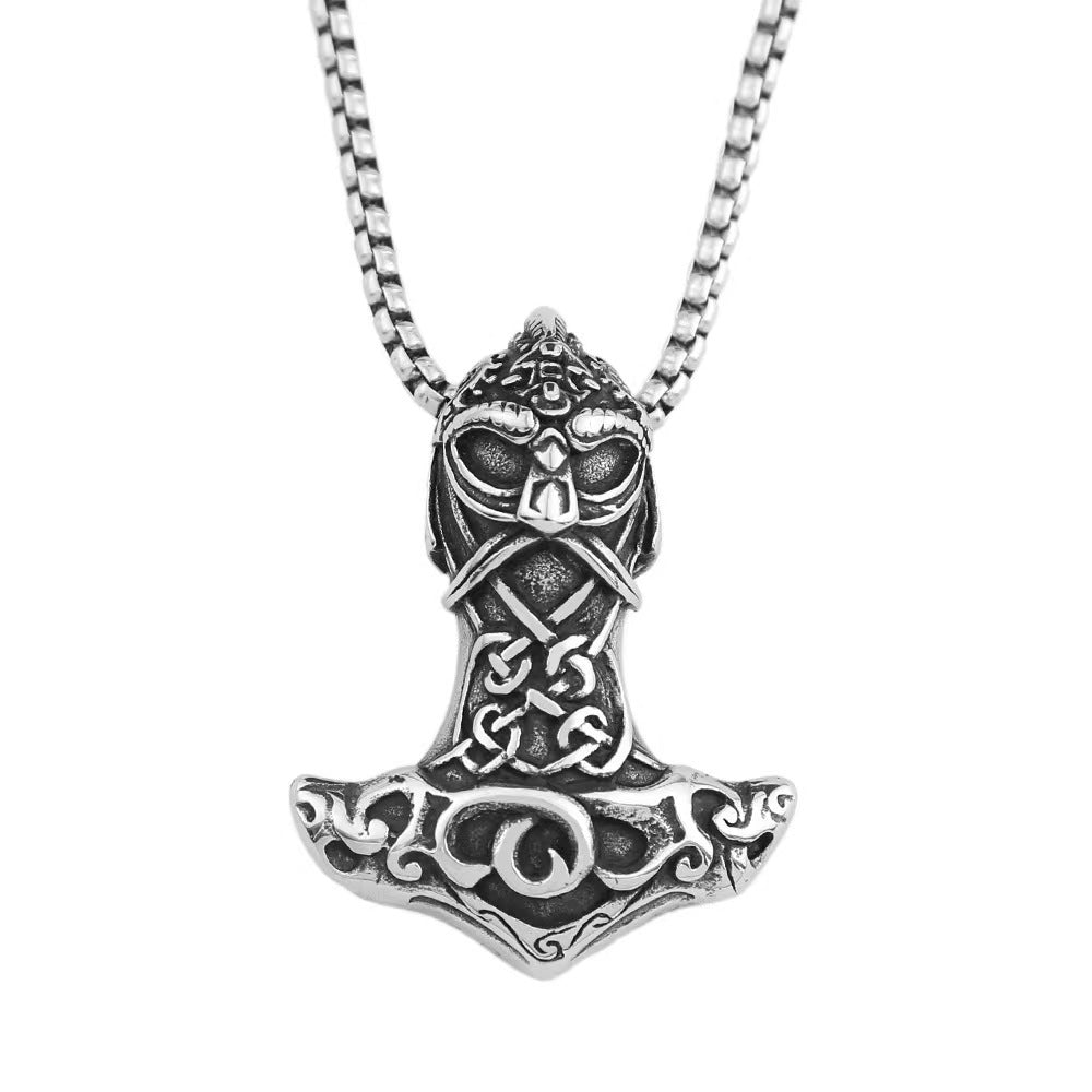 Planderful Nordic Viking Pendant For Men Stainless Steel Single Sided Necklace With Retro Style