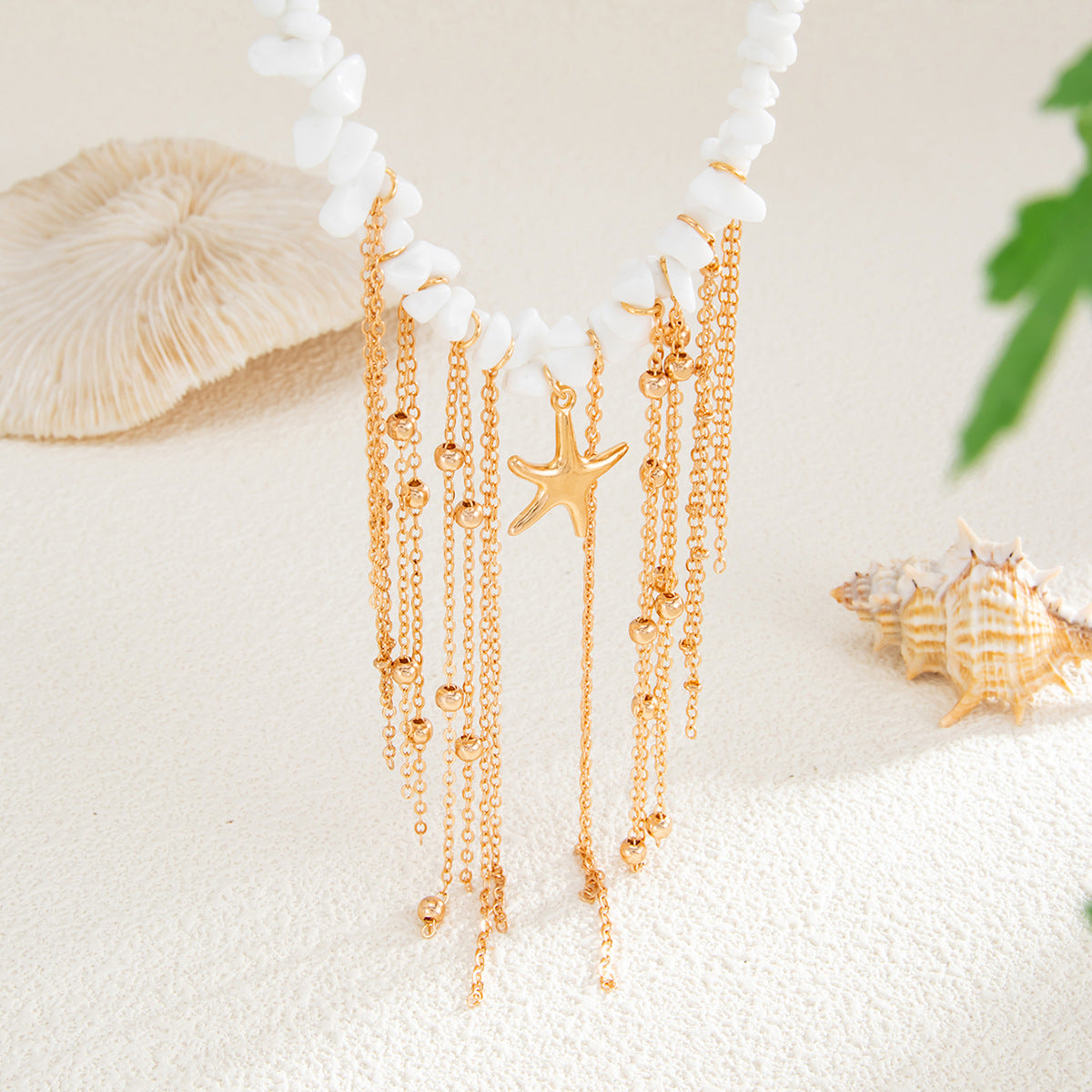 Star & Irregular Bead Fringe Necklace