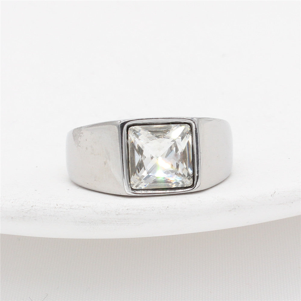Planderful Square Zircon Titanium Ring Unisex For Men And Women Minimalist Everyday Gear