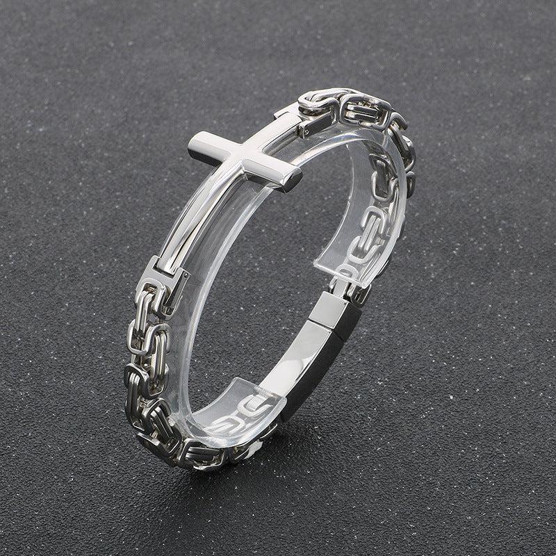 Planderful Men Cross Bracelet Retro Byzantine Titanium