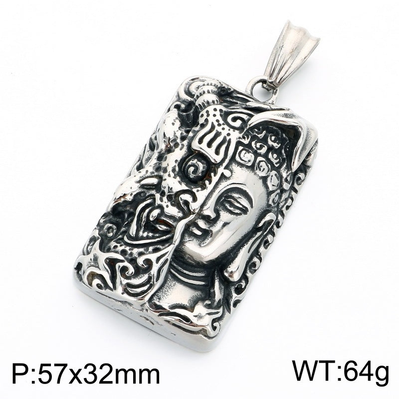 Dark Wind Double Sickle Reaper Pendant Angel Portrait Pendant Two-Sided Buddha Head Stainless Necklace