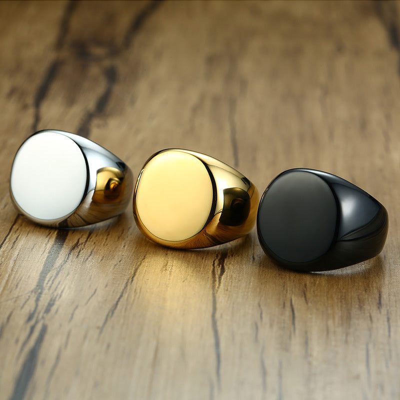 Men Rings Stainless Steel Round Ring Black Gold Wholesale