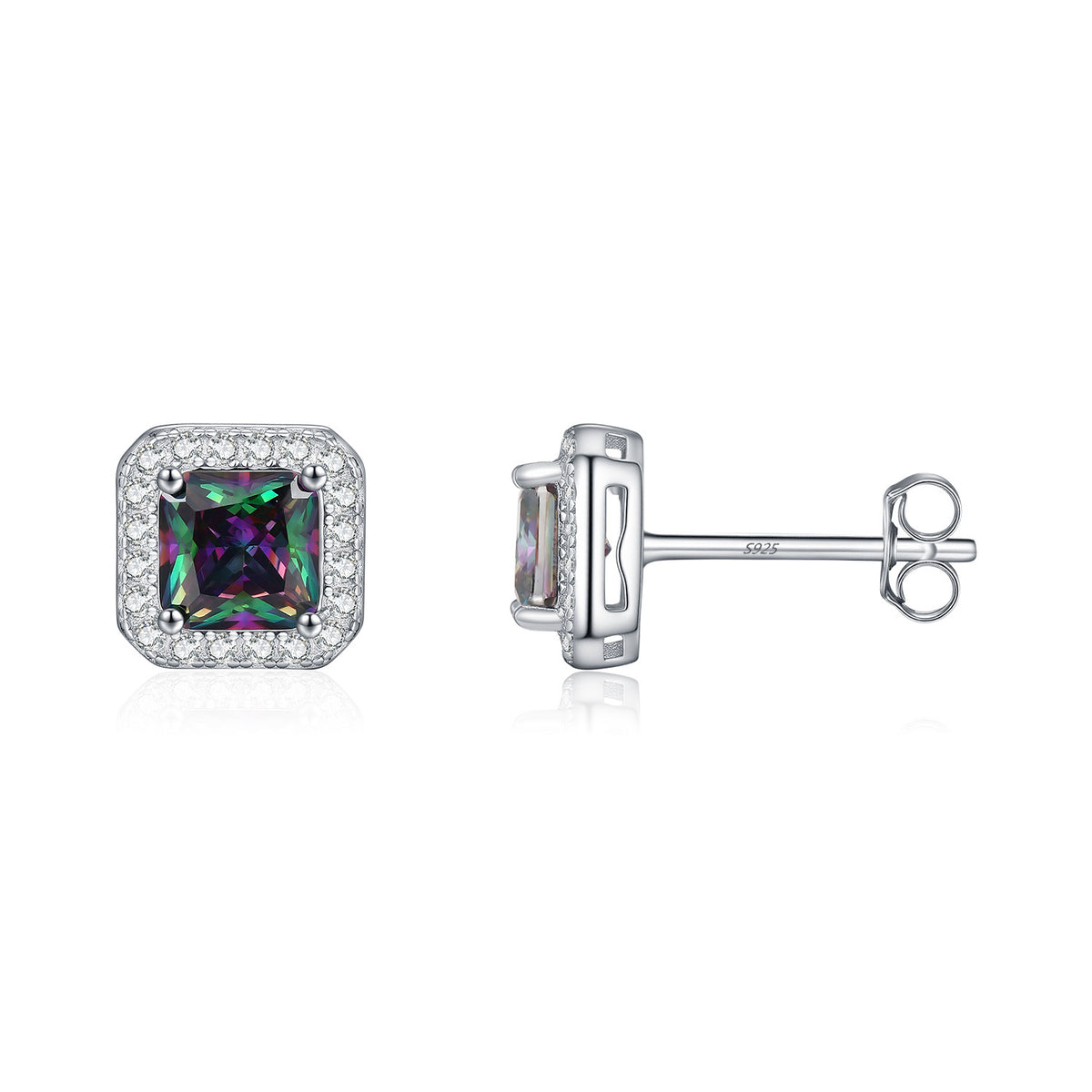 925 Sterling Silver Multicolor Square Stud Earrings