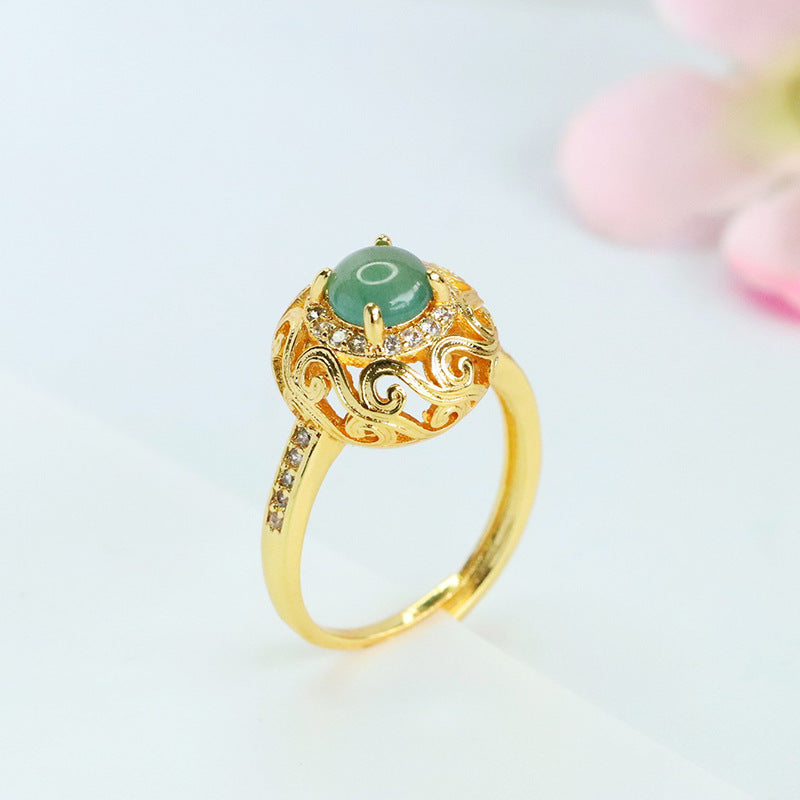 Blue-Water Jadeite Claw-Set Ruyi Ring