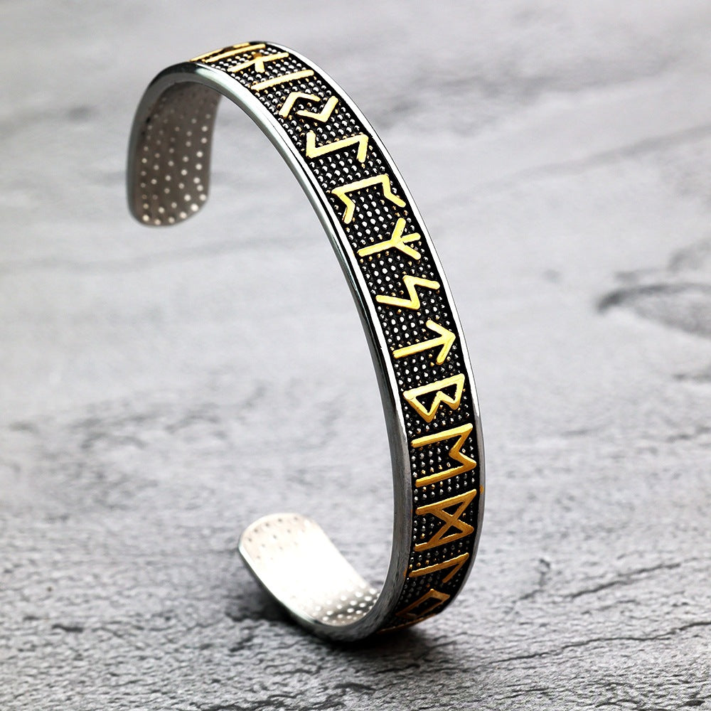 Planderful Nordic Viking Rune Stainless Steel Bracelet For Men Durable Retro Fashion Accessory