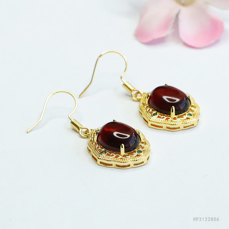 Blood Amber Vintage Drop Earrings