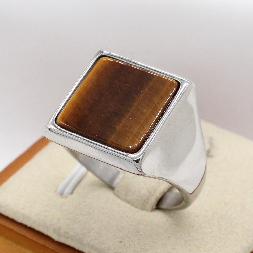 Planderful Titanium Steel Ring For Men Unisex Square Stone Minimalist Protection Statement