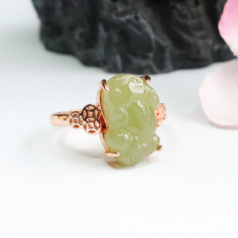 Hetian Jade Pixiu Coin Ring
