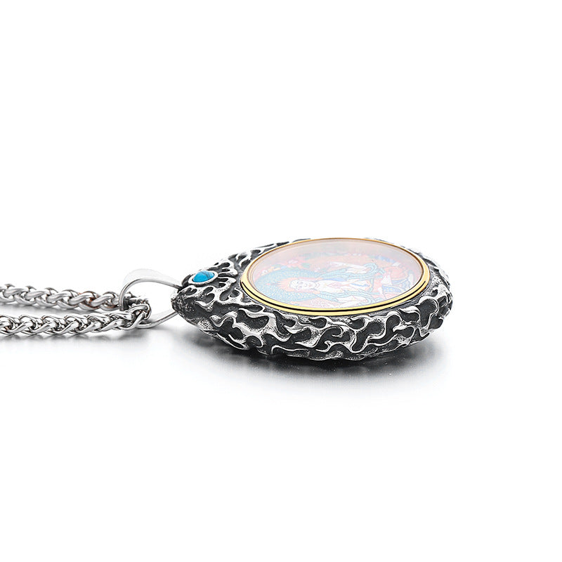 Steel Necklace – Statement Zodiac Buddha Pendant
