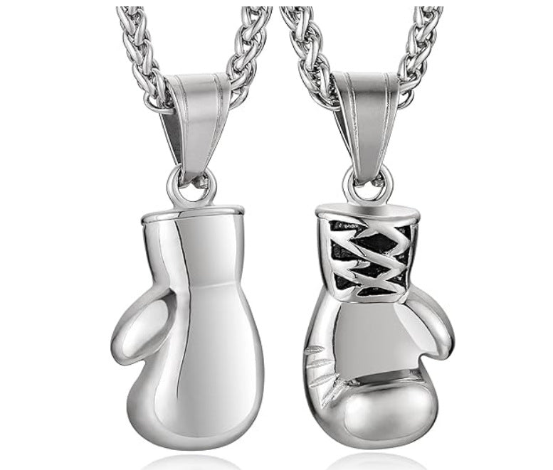 1. Planderful Stainless Steel Boxing Gloves Necklace for Men and Women Unisex Fitness Jewelry Gift