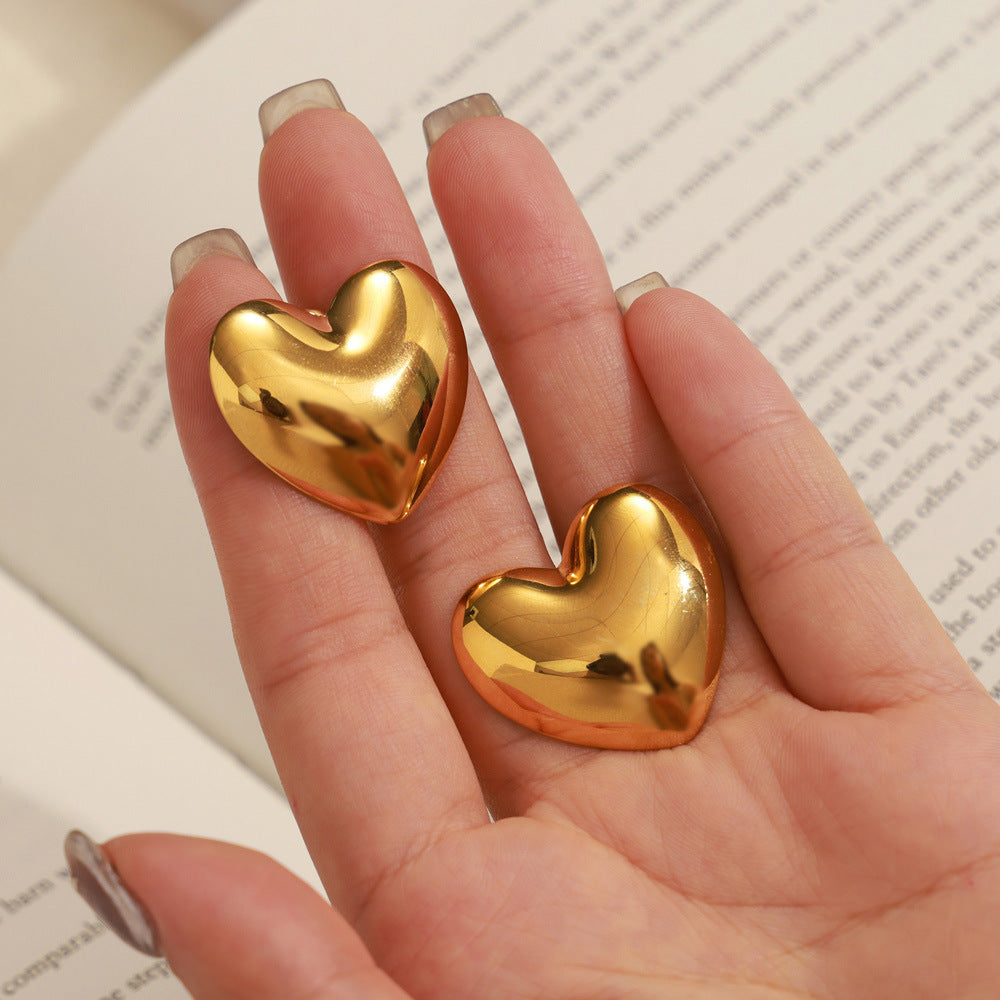 Elegant Love Shape Gold-Plated Stud Earrings crafted from Titanium Steel