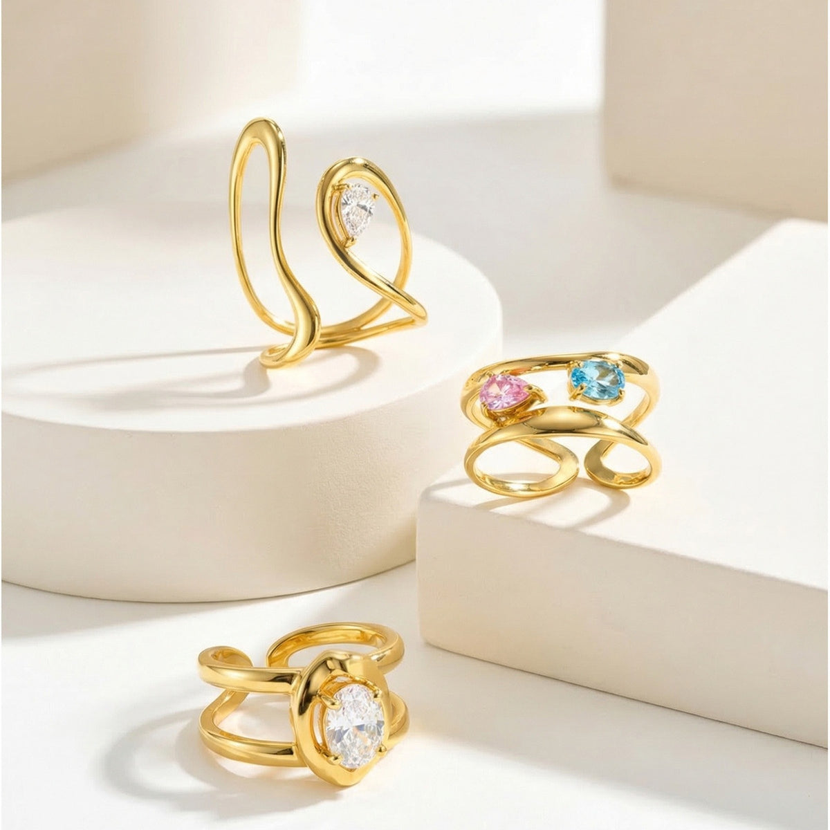 Version Of Design Blogger With Stainless Steel Double Zircon Open Ring
