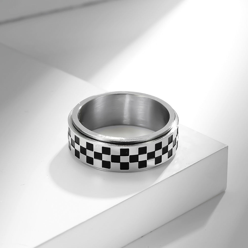 Steel Ring - Statement Rotating Grid Design For Men, Hipster Stainless Steel Band