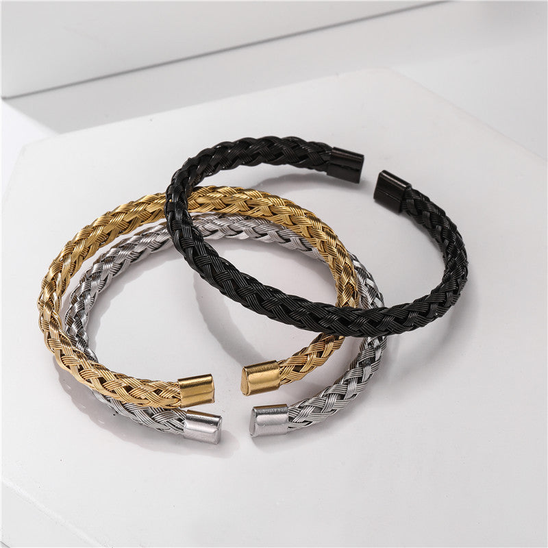 Planderful Everyday Genie Stainless Steel Twist Woven Bracelet For Men Open Cuff