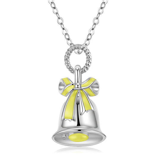 Christmas Bow Bell Silver Necklace