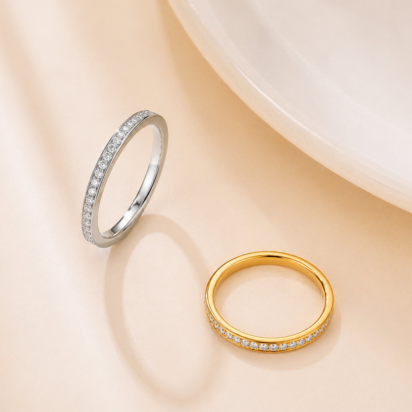 Planderful Collection Everyday Genie Stainless Steel Two Tone 2mm Zircon Ring For Couples