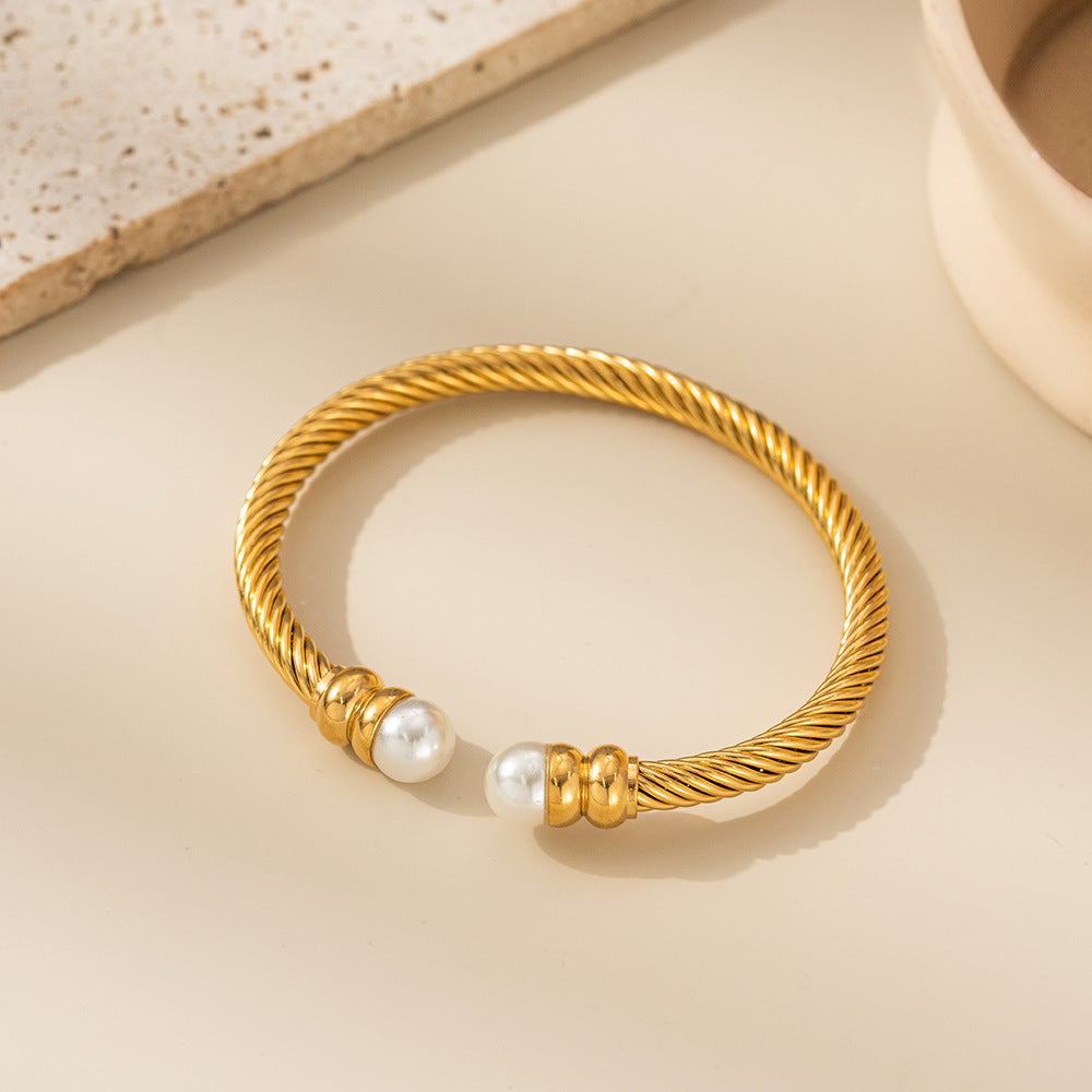 Stainless Steel Bracelet With Pearl Twist Design For Women By Planderful Everyday Genie