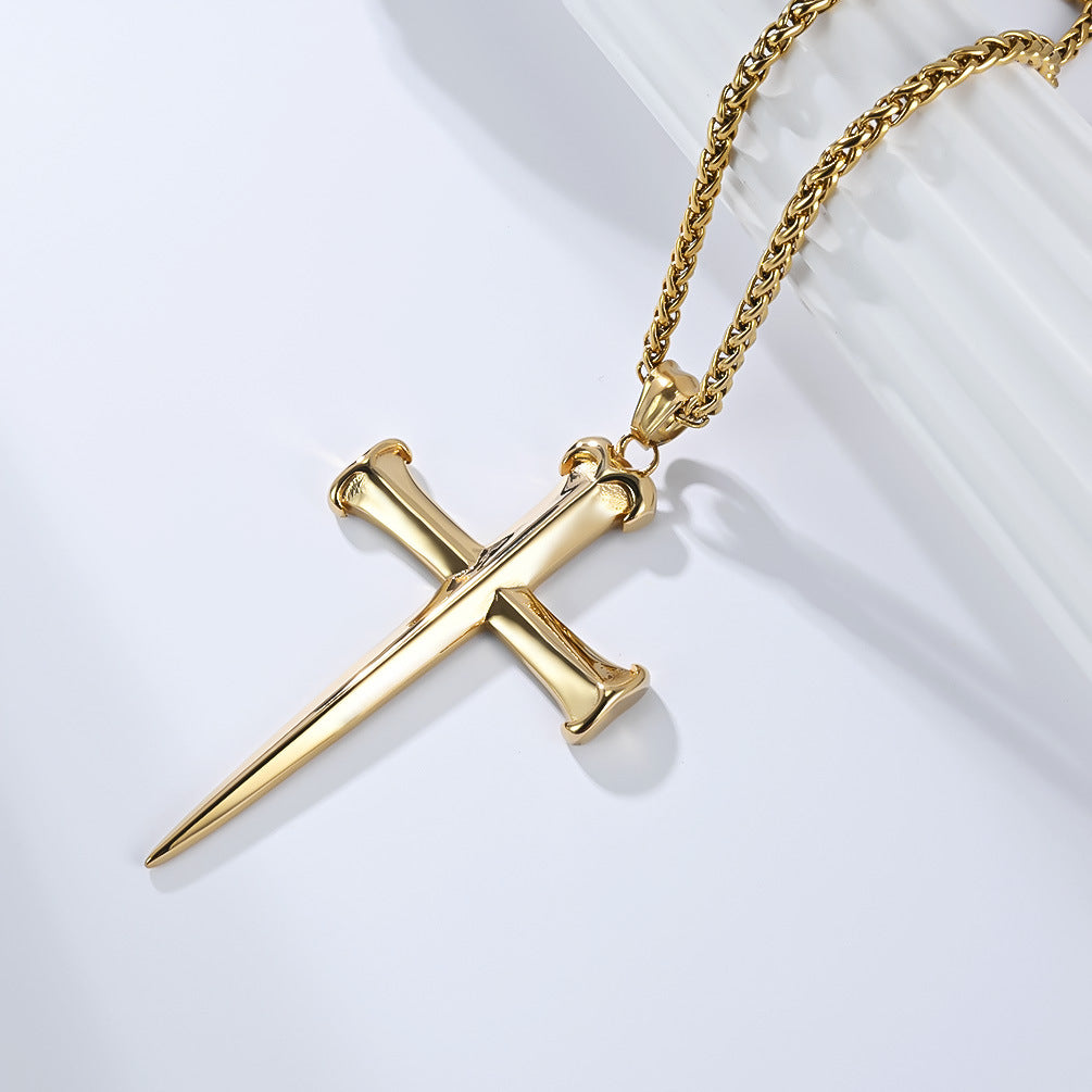 Cross Pendant Necklace Stainless Steel Nail Design Unisex Urban Hip Hop Style Planderful Everyday Genie Trendsetting