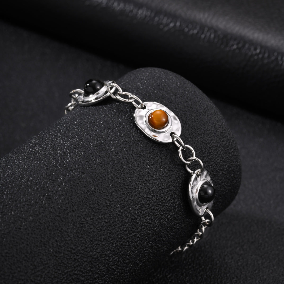 Tiger's Eye Black Stainless Steel Bracelet