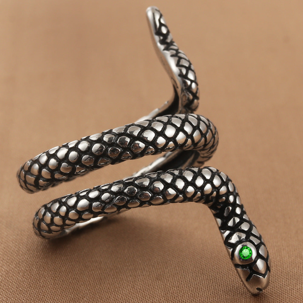 Retro Trendy Men's Titanium Steel Snake Ring - Personalized Animal Accessory