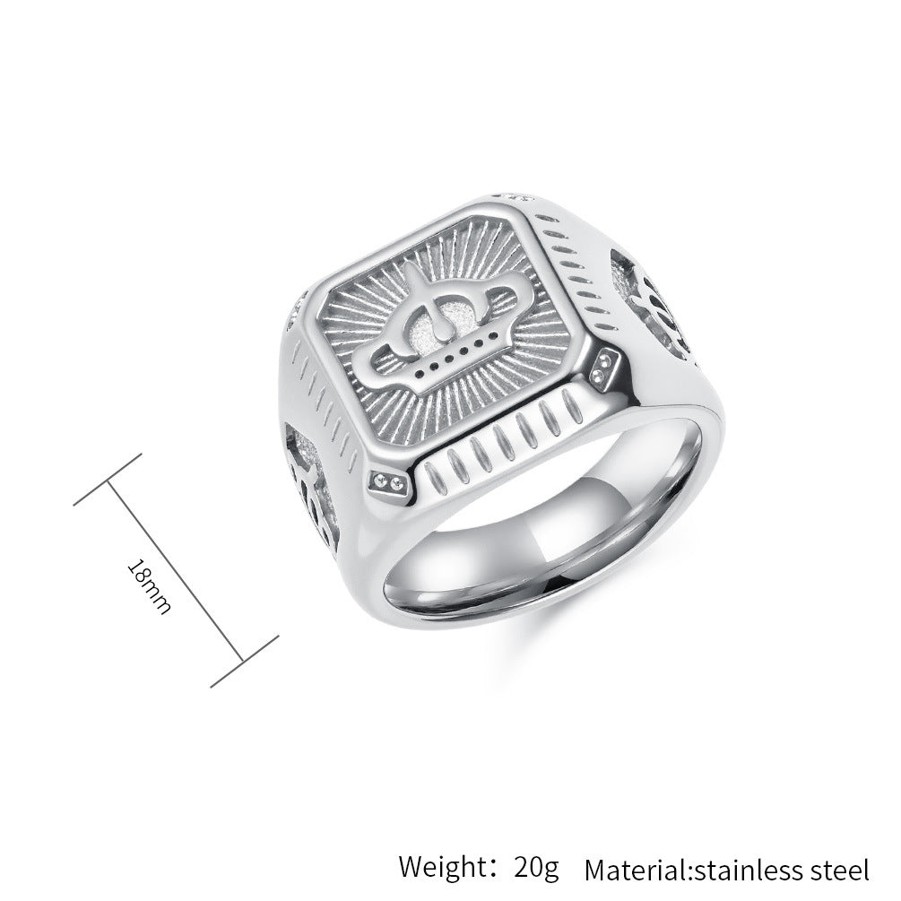 Planderful Personalized Crown Ring for Men Stainless Steel Titanium Alloy Bold Gift for Him Sizes 8 to 12