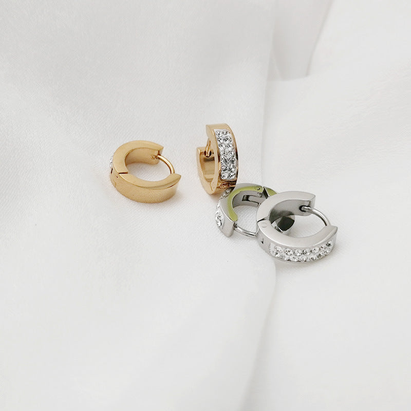 European And American Fashion Earrings Titanium Steel Zircon Chic