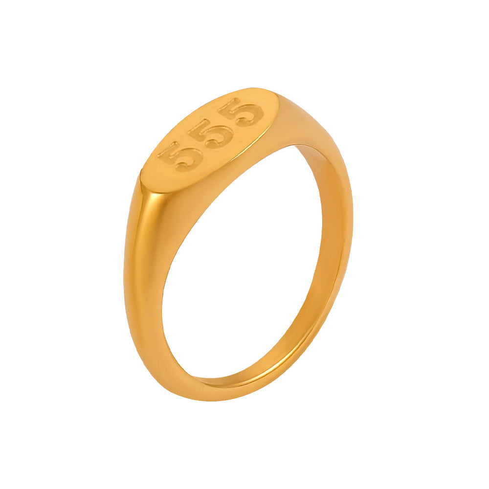 Triple Charm Gold-Plated Titanium Steel Ring in Size 7-8