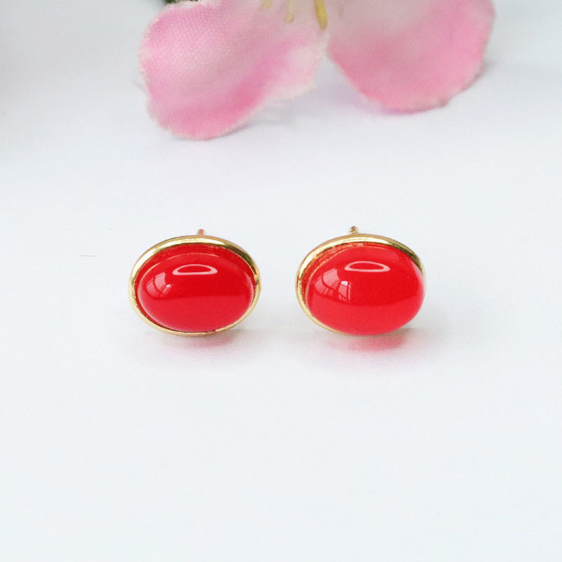 Green Agate and Silver Oval Stud Earrings from the Fortune's Favor Collection