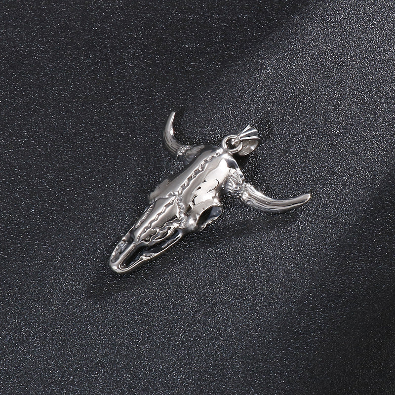 Personalized Punk-Style Stainless Steel Pendant with Cow Bone Design for Men