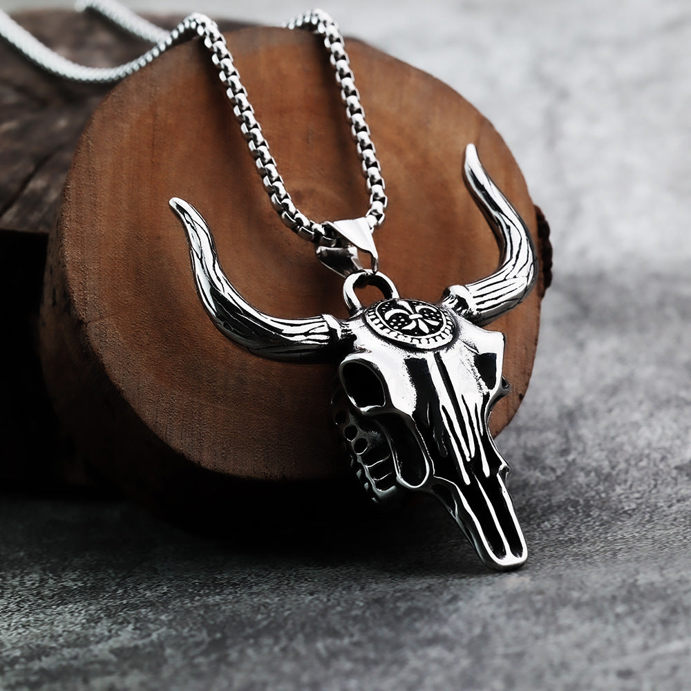 Retro Stainless Steel Men's Pendant Bull Head Necklace
