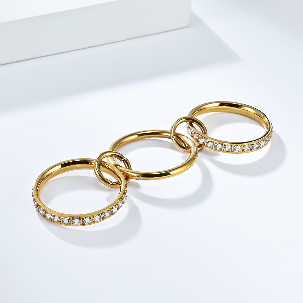 Planderful Everyday Genie Three Ring Stacking Ring Titanium Steel Plated 18K Gold Zircon Unisex Light Luxury